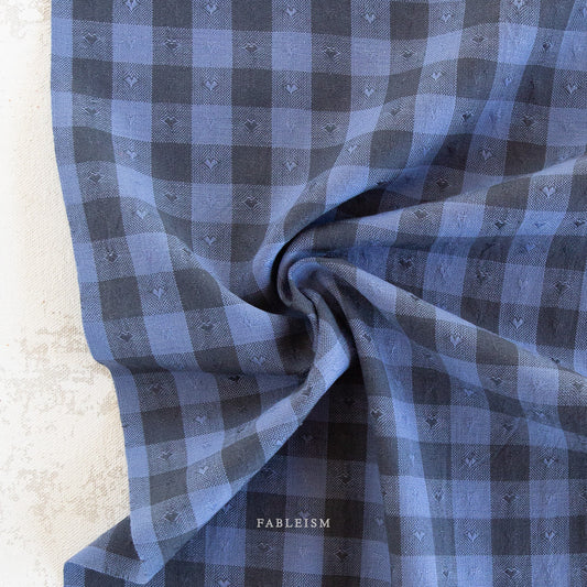 Gingham Dobby Hearts in Blueberry
