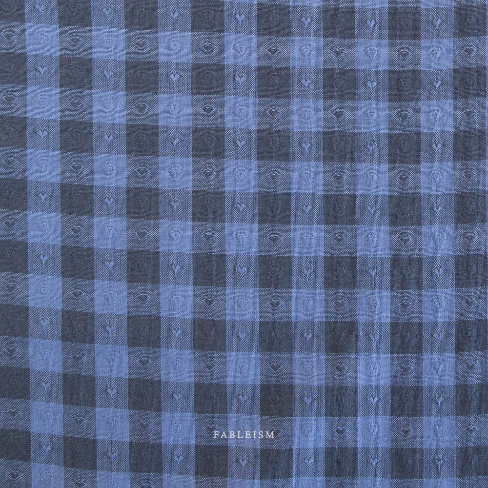 Gingham Dobby Hearts in Blueberry