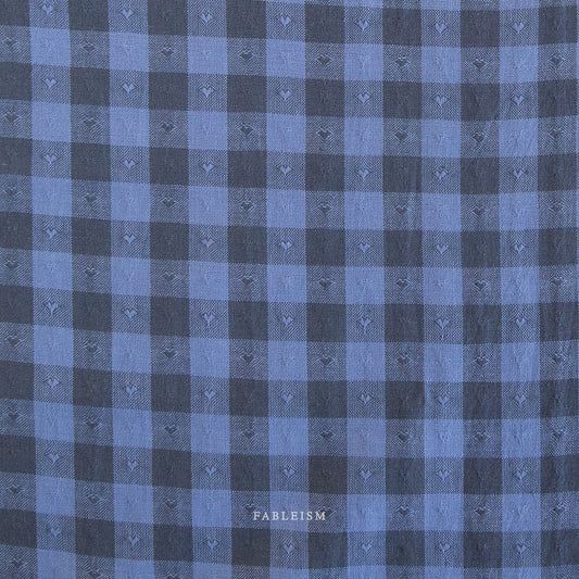 Gingham Dobby Hearts in Blueberry