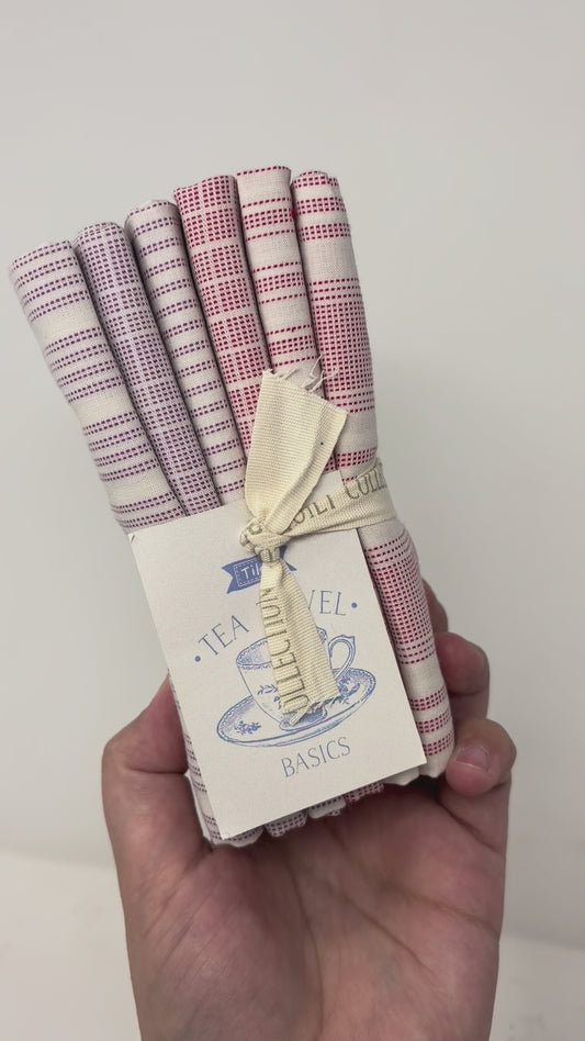 Tilda Woven Tea Towel FQB 6pc 20x22in Red Plum